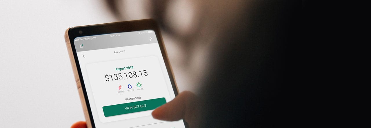 Hand holding mobile phone with an app on screen